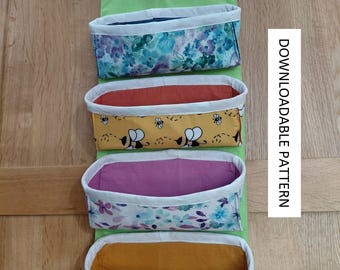 Downloadable Pattern for a rolled up wall hanging organiser