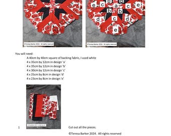 Pattern for a patchwork cushion cover front, downloadable pattern, easy to follow instructions by picture and words