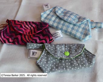 Fabric padded purse, fabric padded keyring, fabric padded key holder, padded poppered purse, all made from gorgeous fabrics