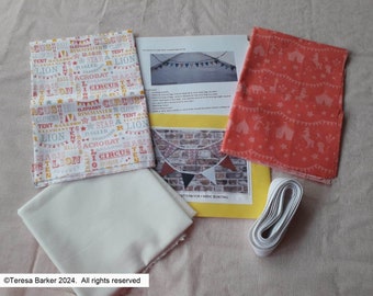 Pattern for a 12 flag bunting, physical pattern, easy to follow instructions by picture/words along with fabric and header tape needed.