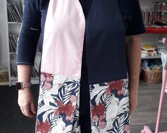 Kitchen tea towel Boa/Scarf.  Blue and pink tea towel with a Cockatiel on it with a pink and blue scarf.