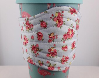 Handmade travel mug holder/sleeve made from beautiful cotton fabric
