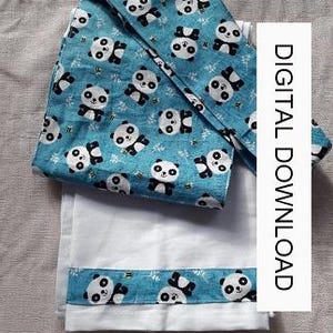 May include: A digital download pattern for a blue and white fabric with a panda bear print. The fabric has a white background with blue panda bears and bees. The fabric is perfect for making a variety of projects, such as quilts, pillows, and clothing.