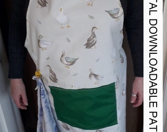 Pattern for a full length adult apron, downloadable pattern, easy to follow instructions by picture and words