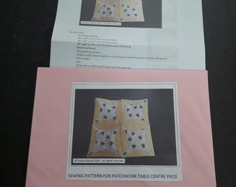 Pattern to make your own fabric patchwork effect table centre mat, physical pattern, easy to follow instructions by picture and words