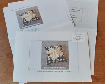 Pattern for an origami pin cushion,  physical pattern, easy to follow instructions by picture and words