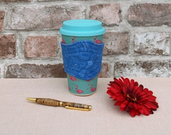 Handmade travel mug sleeve/holder made from beautiful cotton fabric