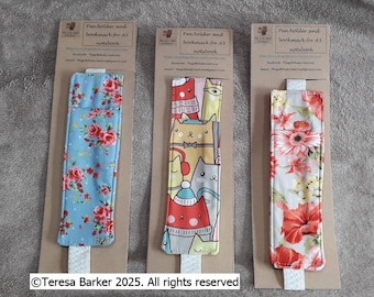Pen holder that is also a book mark.  Never lose your pen again. Made from fun, beautiful fabric that will stand out so you know it is yours