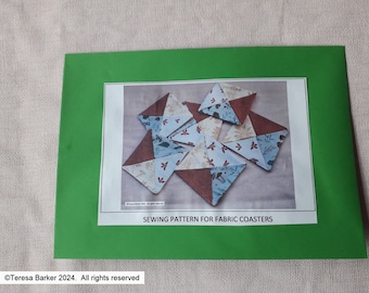 Pattern for a set of fabric costers, physical pattern, easy to follow instructions by picture and words