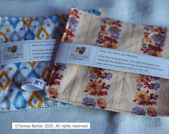 Bottle, Jar or container grippers.  Fabric opener, ideal for those with hand strength problems.