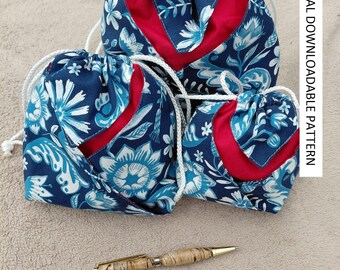 Pattern for a fabric origami pouch downloadable pattern, easy to follow instructions by picture and words