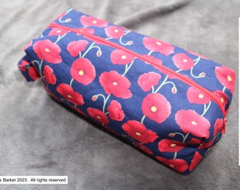 Pattern for boxed make up/toiletries bag, downloadable pattern, easy to follow instructions by picture and words