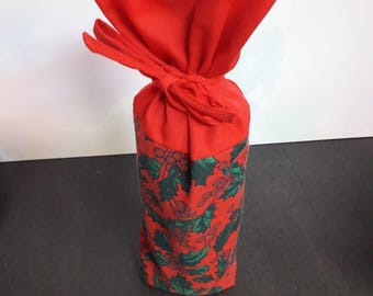 Fabric Bottle Bag, bottle wrapping, reusable bottle bag.  Fabric gift wrapping.  Christmas wrapping, make that bottle extra special