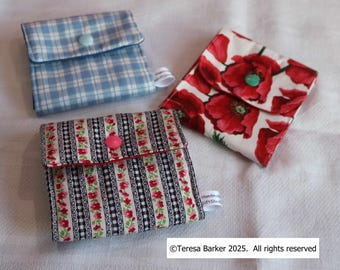 Fabric padded purse, fabric padded keyring, fabric padded key holder, padded poppered purse, all made from gorgeous fabrics