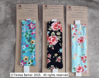 Pen holder that is also a book mark.  Never lose your pen again. Made from fun, beautiful fabric that will stand out so you know it is yours