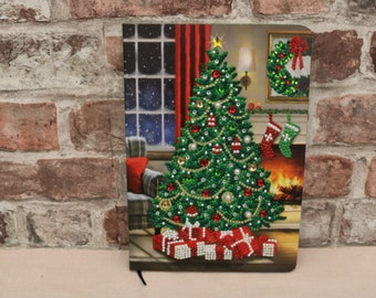 Hand decorated Christmas Crystal Art Notebook