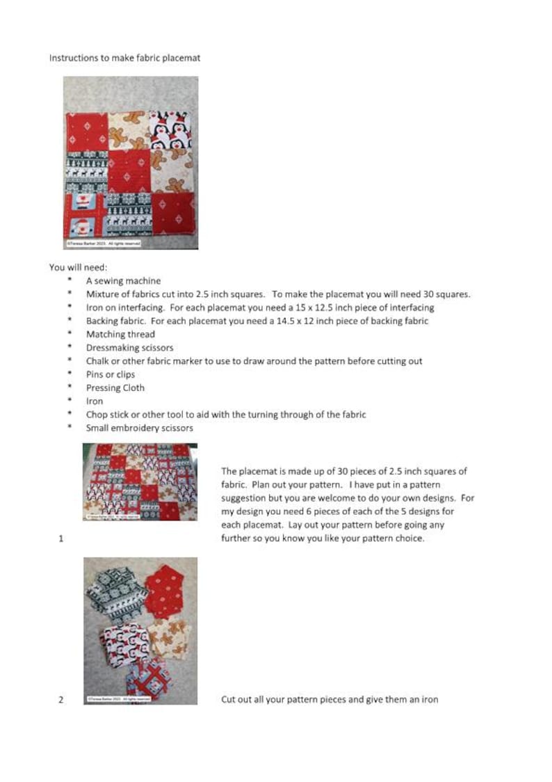 Pattern to Make Your Own Patchwork Placemats, Downloadable Pattern