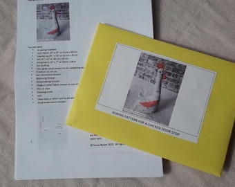Pattern for a handbag doorstop,  physical pattern, easy to follow instructions by picture and words