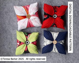 Pattern for a flower pin cushion, downloadable pattern, easy to follow instructions by picture and words