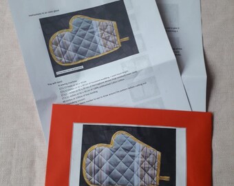Pattern for a padded oven glove, physical pattern, easy to follow instructions by picture and words