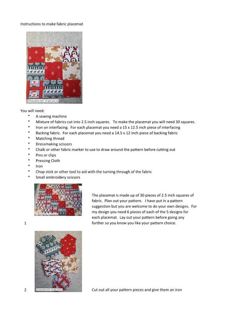 Pattern to Make Your Own Patchwork Placemats, Downloadable Pattern