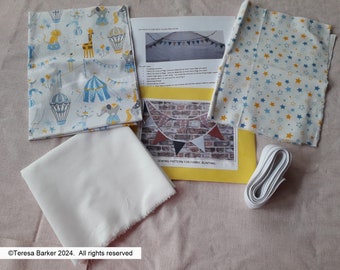Pattern for a 12 flag bunting, physical pattern, easy to follow instructions by picture/words along with fabric and header tape needed.