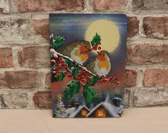 Hand decorated Christmas Crystal Art Notebook