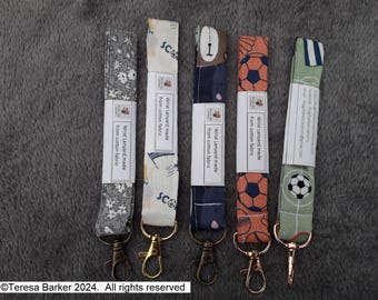 Wrist Lanyard made from beautiful cotton and polycotton fabrics.  Each lanyard has a lobster clasp on it.