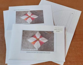 Pattern for a flower pin cushion,  physical pattern, easy to follow instructions by picture and words