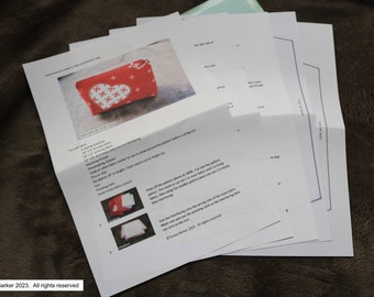 Pattern for a make up bag with a zip, physical pattern, easy to follow instructions by picture and words