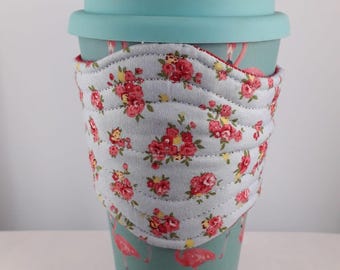 Handmade travel mug holder/sleeve made from beautiful cotton fabric