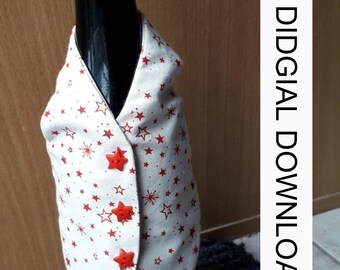 Pattern to make your own fabric waistcoat for a bottle of drink,  downloadable pattern, easy to follow instructions by picture and words