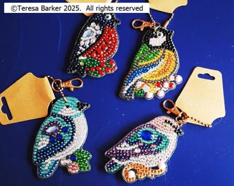 Hand decorated crystal art keyring, keyring, key chain, key fob, sealed crystals,  beautiful birds, clip attached, useful gift