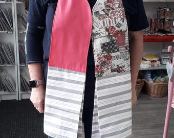 Kitchen tea towel Boa/Scarf.  Grey and pink striped towel with pink on one side and pink vintage effect on the other scarf.