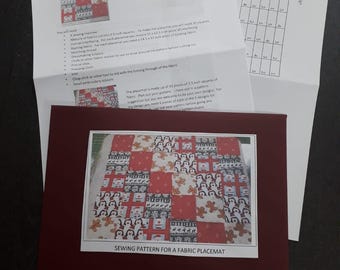 Pattern to make your own fabric placemats, physical pattern, easy to follow instructions by picture and words