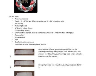 Pattern to make your own plaited fabric Christmas wreath, downloadable pattern, easy to follow instructions by picture and words