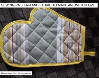 Pattern for an oven glove, physical pattern, easy to follow instructions by picture and words along with all the fabric needed to make it.