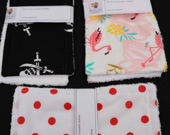 Handmade reusable cloths made from cotton fabric and bamboo toweling.  Set of 2 reusable clothes in pack.