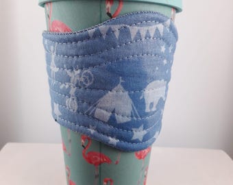 Handmade travel mug holder/sleeve made from beautiful cotton fabric