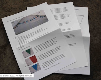 Pattern for fabric bunting,  physical pattern, easy to follow instructions by picture and words