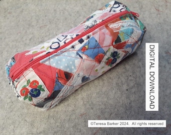 Pattern to make your own fabric and then a Boxed Pouch, downloadable pattern, easy to follow instructions by picture and words