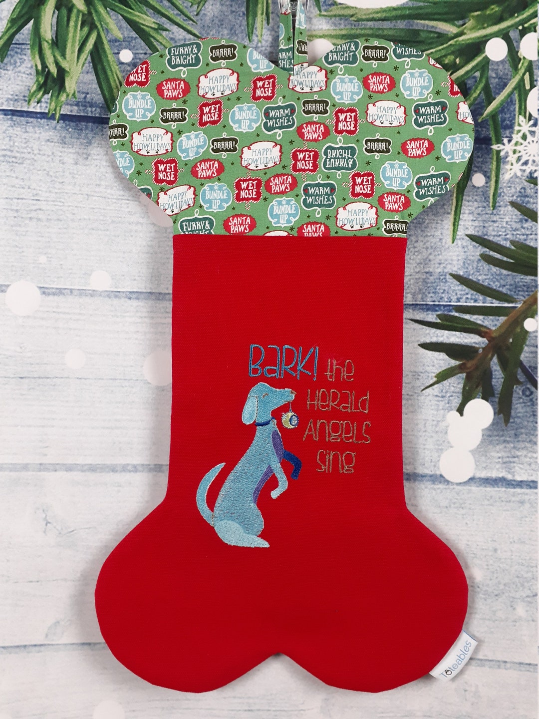 Bone Shaped Dog Christmas Stocking Etsy