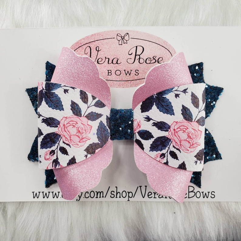 gift vera rose bows floral bow handmade bow glitter bow glitter Floral bow flower bow hairbows floral collection