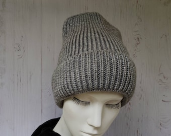 Gray wool chunky beanie Warm knit  hat Gray hat for Girl Teenager Women Thick gray sport beanie  One size youth style