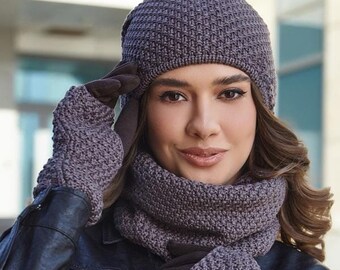 MARENGO knit set Hat with Scarf Snood Christmas gift for her  Warm Beanie snood  Women knit hat scarf set