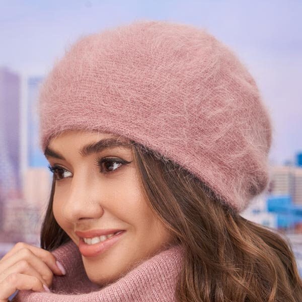 Ensemble moelleux ANGORA béret et foulard snood Ensemble élégant TAM Français beret tricoté avec foulard Chapeau chaud pour femme