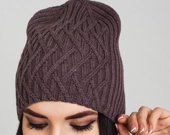 MOKKO/ MARENGO knit Beanie Elegant hat Women cable knit hat Warm hat for Girl Teenager Women Wool knit hat One size