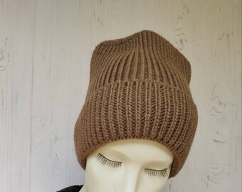 Beige wool chunky beanie Warm knit  hat Beige hat for Girl Teenager Women Thick beige sport beanie  One size youth style