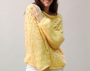 Loose mohair jumper Cozy  and soft oversize longsleeve jumper Yellow mohair jumper Soft mohair pullover for Women  Oversize S M L