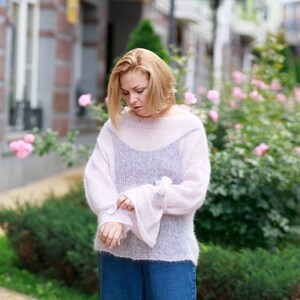 Loose knit mohair pullove Cozy oversize longsleeve Sweater SOFT PINK elegant translucent mohair pullover for Women  Oversize S M L XL
